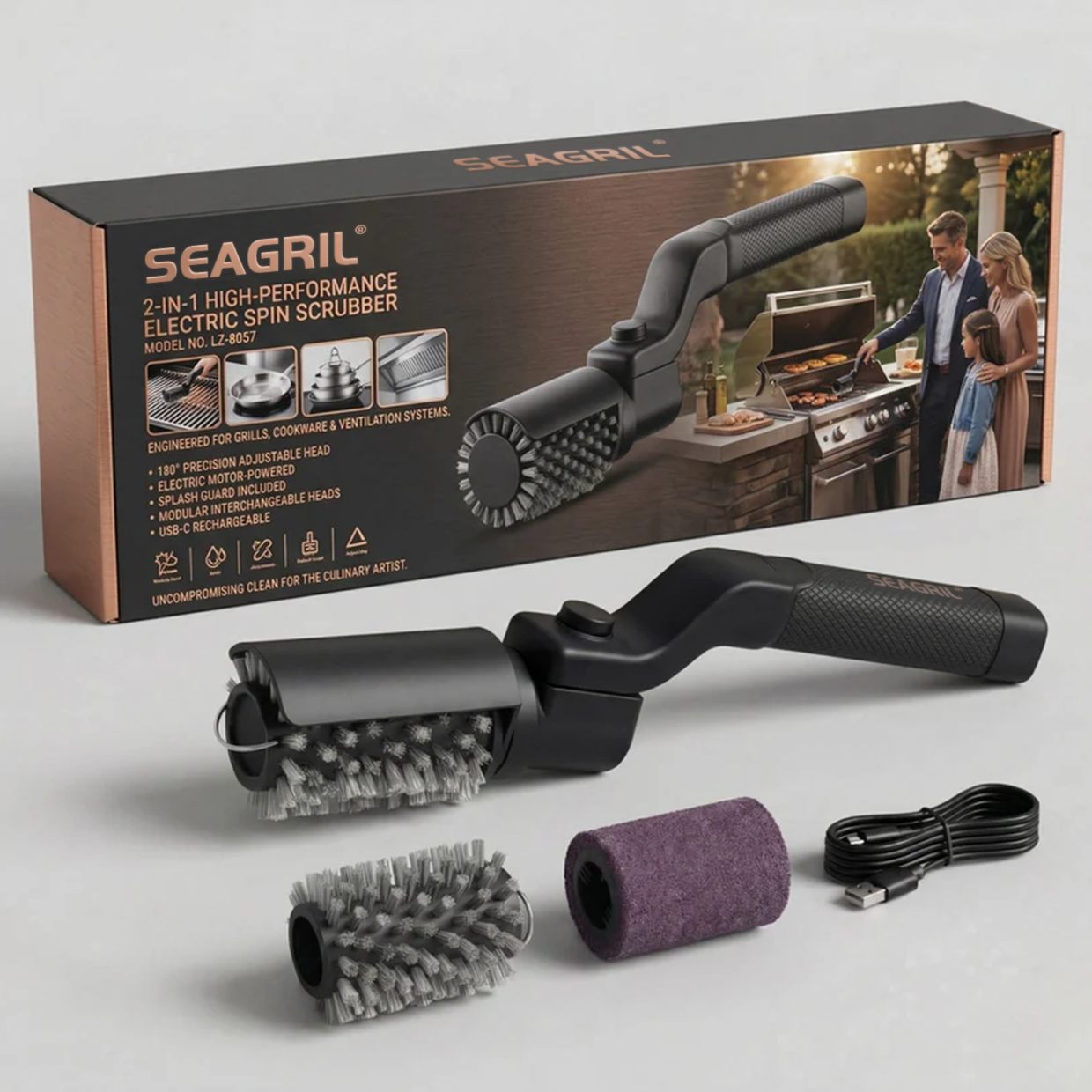 SEAGRIL® LZ-8057 | The Original 3-Speed High-Torque Electric Grill Brush (2026 Pro Edition)