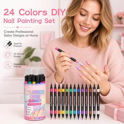 🎉Over 35k+ Sold!💅🎨24‑Colors Dual‑Ended Nail Painting Pens‑DIY Manicure Drawing Set🎁
