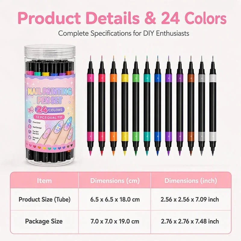 🎉Over 35k+ Sold!💅🎨24‑Colors Dual‑Ended Nail Painting Pens‑DIY Manicure Drawing Set🎁