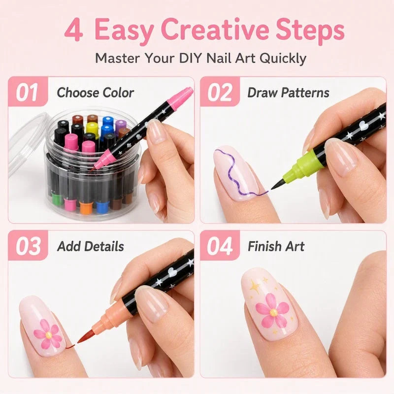🎉Over 35k+ Sold!💅🎨24‑Colors Dual‑Ended Nail Painting Pens‑DIY Manicure Drawing Set🎁